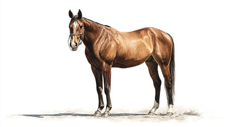 Horse isolated on white background. Realistic hand drawn illustration.の素材