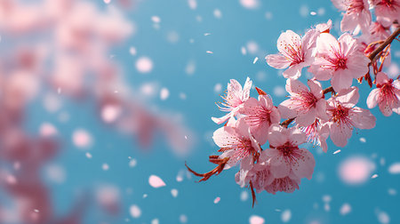 Cherry blossom sakura in spring time on blue sky backgroundの素材