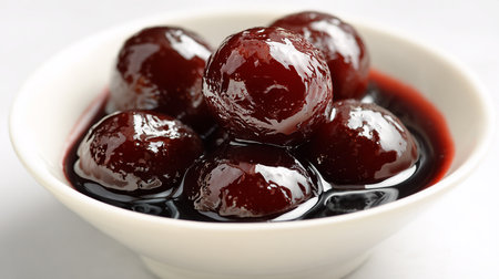 cherry jam in a bowl on a white background, close upの素材