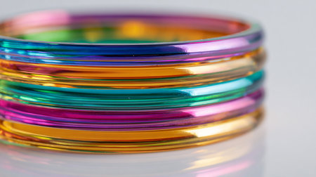 Colorful bracelets on a white background. Close-up.の素材