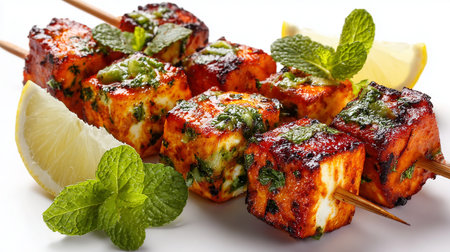 Japanese Cuisine - Grilled Tofu Skewers with Sauce and Lemonの素材