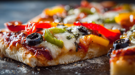 Pizza with mozzarella, olives, pepper and tomatoの素材