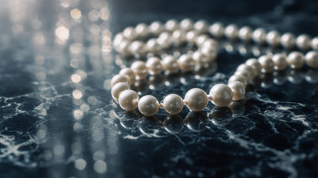 Pearl necklace on a dark background close-up. Luxury jewelry.の素材