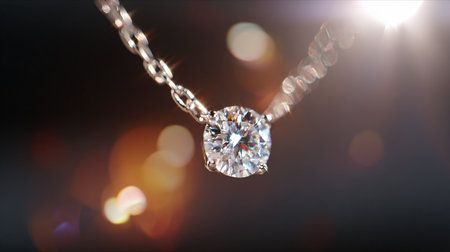 Beautiful diamond necklace on black background with bokeh effect.の素材