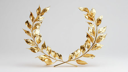 Golden laurel wreath isolated on white background. 3D renderingの素材