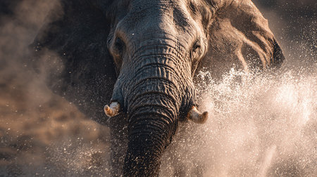 African elephant (Loxodonta africana) splashing water in Kruger National Park, South Africaの素材