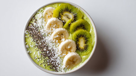 Green smoothie bowl with kiwi, banana and chia seedsの素材
