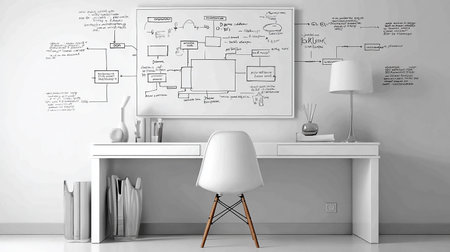 Interior of modern office with white table and chair 3d renderの素材