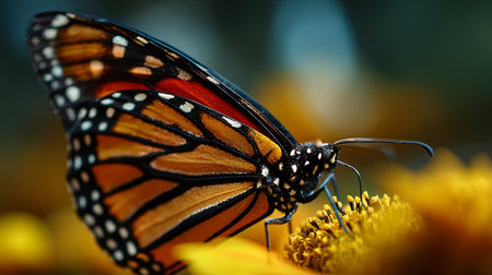 Monarch butterfly on yellow flower (Danaus plexippus)の素材