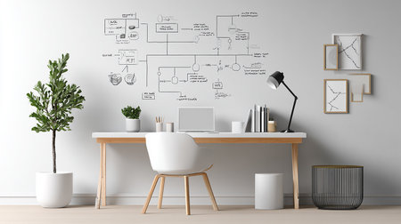 Modern home office interior. Workplace concept. 3D Renderingの素材