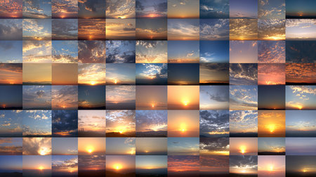 Sunset sky background. Collection of sunset sky background. Vector illustration.の素材