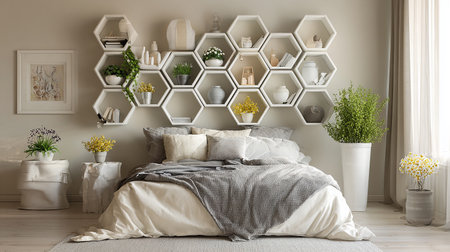 Modern bedroom interior design. 3d rendering mock up poster frame wallの素材