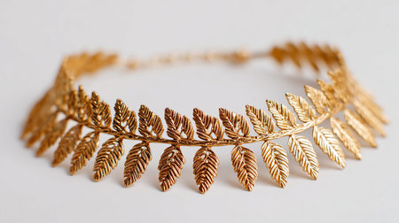 Gold bracelets on white background. Selective focus and shallow depth of field.の素材