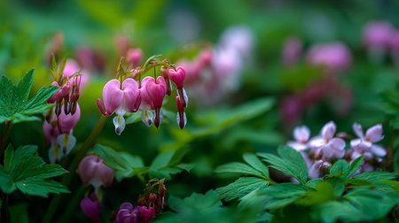 Lamprocapnos spectabilis ( bleeding heart) flowersの素材