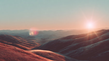 Sunset over the mountains. 3d render. Computer generated imageの素材