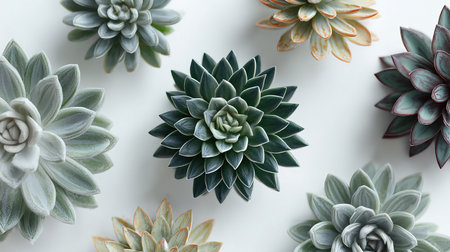 Top view of succulents on white background. 3D renderingの素材
