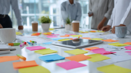 Business people discussing the charts and graphs showing the results of their successful teamworkの素材