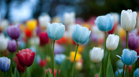 Colorful tulip flower blooming in the garden, stock photoの素材