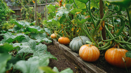 Harvesting pumpkins in the garden. Vegetable garden.の素材