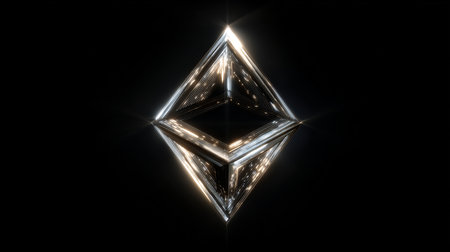 3d illustration of abstract geometric background with neon lights and black triangleの素材