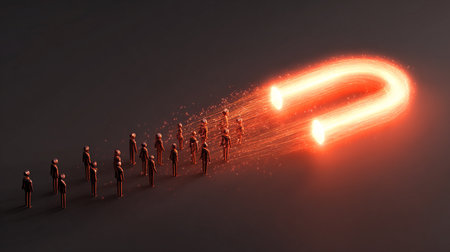 Group of people with glowing question mark on dark background. 3D renderingの素材