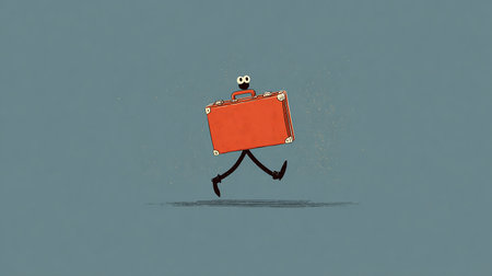 Businessman running with briefcase in his hand, illustration of business conceptの素材
