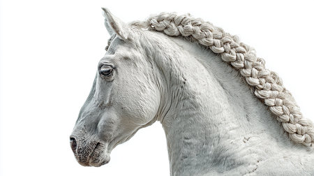 White arabian stallion with braids isolated on white backgroundの素材