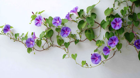 Morning Glory or ipomoea flowers on the white wall.の素材