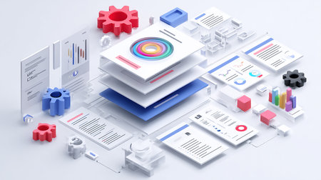 3d isometric illustration of a set of objects for the development of artificial intelligenceの素材