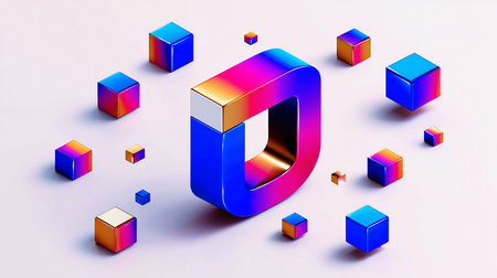 3d rendering of letter D in colorful cubes. 3d illustration.の素材