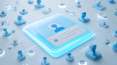 User icon on blue background. 3D illustration. 3D rendering.の素材