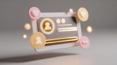 Digital composite of Social Media icon with social media icons against grey backgroundの素材