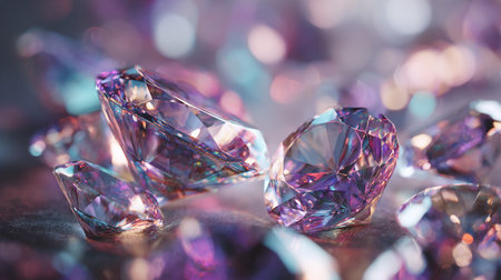Brilliant diamonds on a silver background with bokeh.の素材