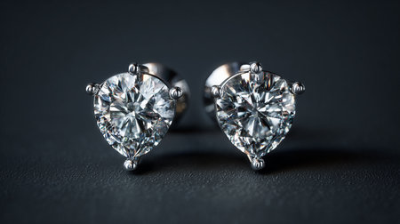 Jewelry diamond earrings on a dark background close-upの素材