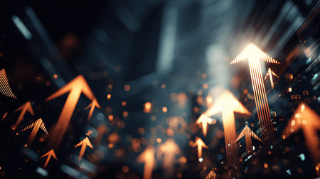 3D rendering arrows on abstract background. Arrows pointing up and downの素材