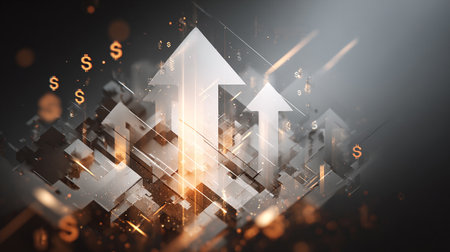 Digital business image with arrows and money signs. 3D Renderingの素材