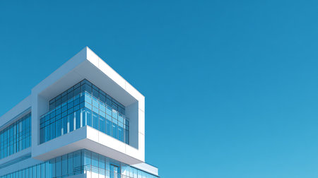 3d render of modern office building with blue sky in the backgroundの素材