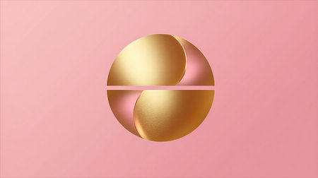 Illustration of a round gold pill on a pink background with copy spaceの素材