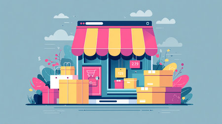 Online shopping concept. E-commerce and e-commerce. Vector illustration.の素材