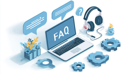 Isometric flat design concept of faq, customer support, hotline, faq, faq, customer service, helpdesk. Vector illustration.の素材