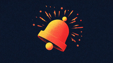 Illustration of red christmas bell on dark background with bokeh effectの素材