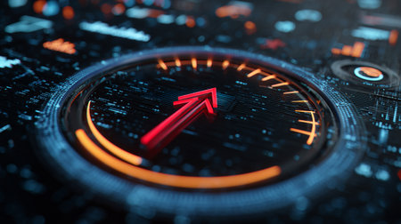 Close up view of a speedometer on a dark background. 3D renderingの素材