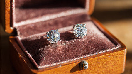 jewelry diamond ring in a box on a wooden background.の素材