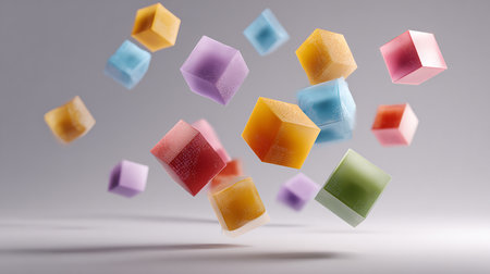 Colorful cubes levitate in the air. 3d rendering.の素材