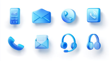 Set of blue icons for communication and contact us. Vector illustration.の素材