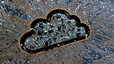 Cloud computing technology concept. Close-up of computer circuit board.の素材