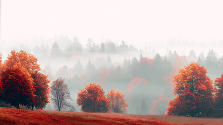 Autumn landscape with fog in the morning. Carpathians, Ukraineの素材