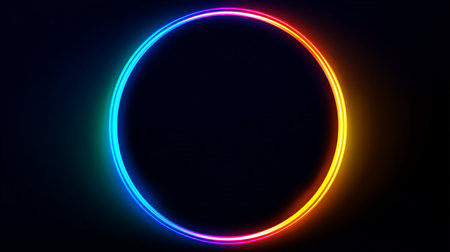 Neon circle on a black background. Glowing neon circle.の素材