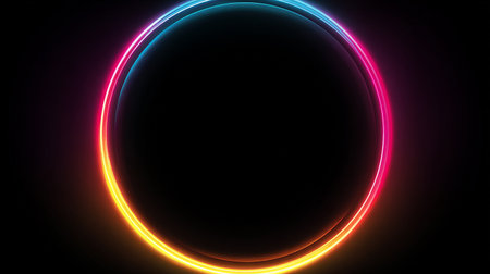 Neon circle on black background with copy space for your text.の素材