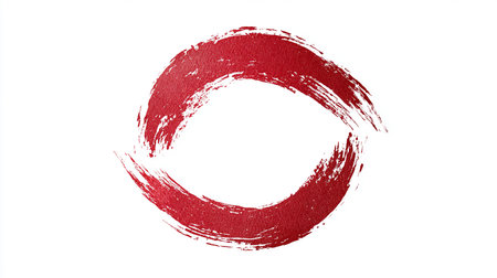 red brush stroke circle on white paper background - abstract graphic design elementの素材